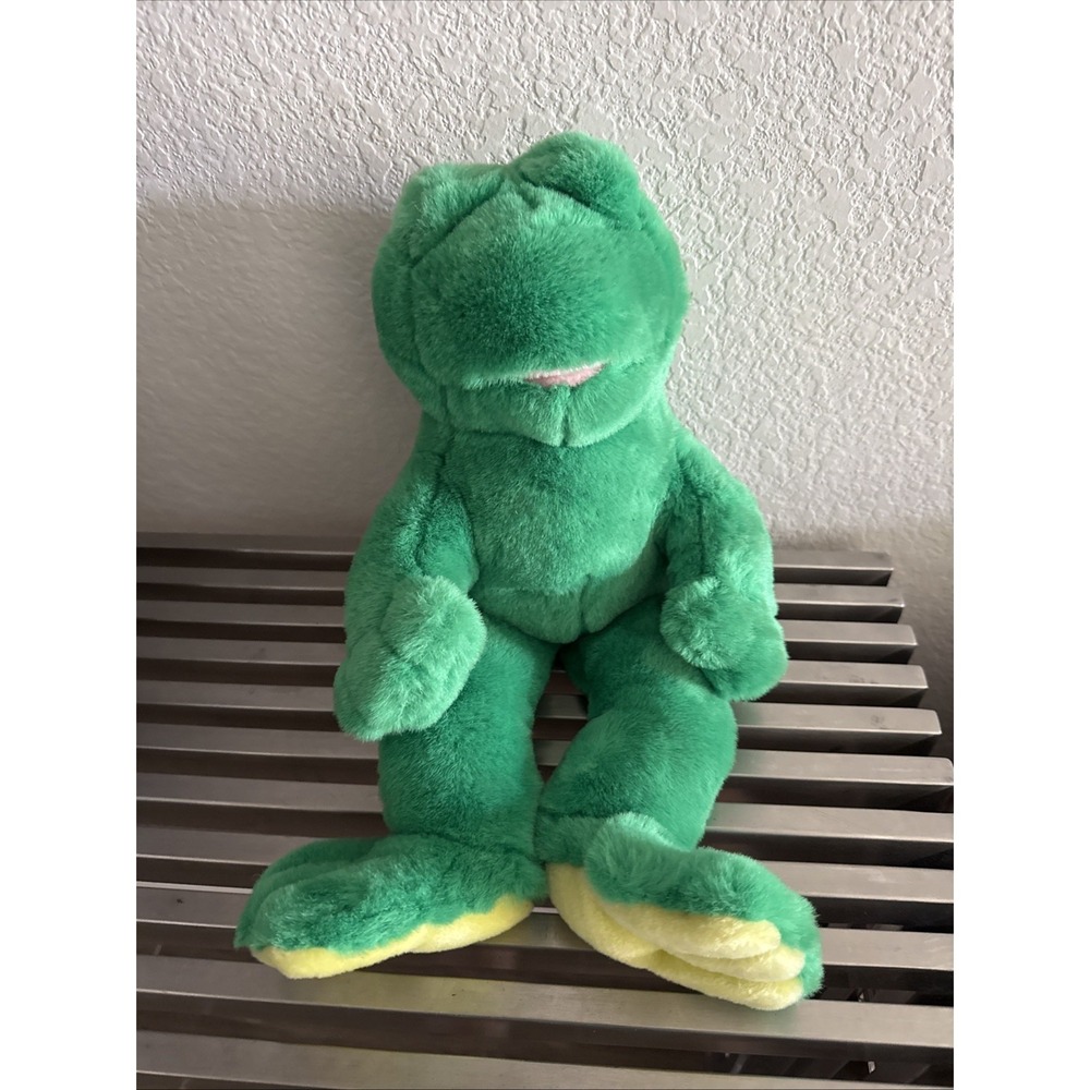 Vintage Retired 1997 Build a Bear Green Floppy Frog Plush Yellow‎ Feet No Sound